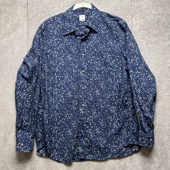Jipijapa Shirt Mens 2 (Large) Blue‎ Polka Dot Japan Long Sleeve Print Button Up